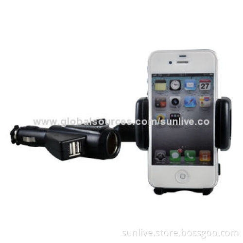 Dual USB 2 Ports Charger Car Cigarette Lighter Mount Holder For Smart Cell Phone